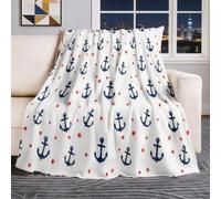 Minimalist Fresh Lightweight Comfortable Blanket, Boat Hook Stars Pattern Machine Washable Throw Blanket, Beige Blue Soft Flannel Throw for Bedroom Couch Sofa Office and Travel, 100 x 130 cm