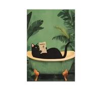 Minimalist Fun Toilet Cat Bathroom Print(1) Canvas Poster Wall Art Decor Print Picture Paintings for Living Room Bedroom Decoration 12x18inch(30x45cm)