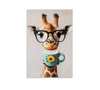Minimalist Funny Giraffe Coffee Time Wall Art, Aesthetic Animal Canvas Hanging Paintings Poster, Modern Wildlife Wall Decor Ideal for Dining Room Kitchen Living 12x18inch(30x45cm)