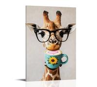 Minimalist Funny Giraffe Coffee Time Wall Art, Aesthetic Animal Canvas Hanging Paintings Poster, Modern Wildlife Wall Decor Ideal for Dining Room Kitchen Living 16x24inch(40x60cm)