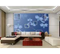 Minimalist Geometric Blue Flowers Plants 3D Wallpaper Textured Silk Easy Install Living Room Sofa Bedroom Dining Room Home Decoration Wall-300cm×210cm