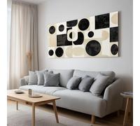Minimalist Geometric Circles Squares Wooden Framed Canvas Wall Art Decor 90 x 60 cm, Bohemian Large Painting On Canvas Poster Wall Artworks for Office, Living Room, Hallway, Hotel