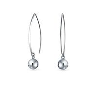 Minimalist Geometric Linear Long Thin Ear Wire Threader Ball Drop Earrings For Women .925 Sterling Silver 8MM Bead