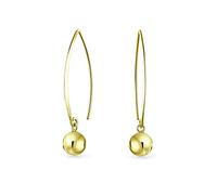 Minimalist Geometric Linear Long Thin Ear Wire Threader Ball Drop Earrings For Women Teen Yellow Gold Plated .925 Sterling Silver 8MM Bead