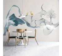 Minimalist Geometric Lines Trees Deer Flying Birds Modern 3D Wallpaper Premium Textured Silk Neutral Tones Material Ideal for Living Room Bedroom-200cm×140cm