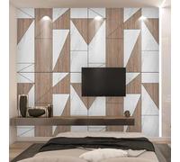 Minimalist Geometric Lines Wood Grain Marble Effect Modern 3D Wallpaper Premium Textured Silk Neutral Tones Material Ideal for Living Room Bedroom-300cm×210cm