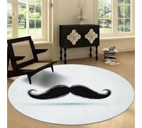 Minimalist Geometric Moustache Stripes Washable Carpet Anti-slip Round Rug 120 cm, Black White Non-slip Area Rug for Living Room - Soft Low-Pile Circle Carpet for Dining Room Table Laundry Playroom