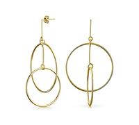 Minimalist Geometric Round Thin One Two Open Interlocking Circle Dangle Earrings For Women Gold Plated .925 Sterling Silver 2.5" Diameter