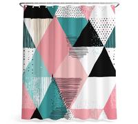 Minimalist Geometric Shower Curtain, Triangle Stripes Polka Dot Herringbone Shower Curtains for Bathroom, Mildew-Resistant Machine Washable Fabric Bath Curtain, 200 x 200 cm Pink