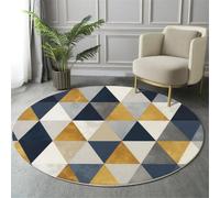 Minimalist Geometric Style Round Rugs 180cm for Living Room, Gold Circle Area Rugs with Non Slip Backing, Washable Soft Modern Triangle Printed Carpet for Bedroom Kids Room Entryway