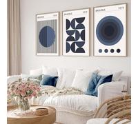 Bauhaus Abstract Geometric Wall Art - Blue Canvas Prints - Mid Century Boho Design - Unframed