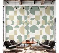 Minimalist Geometric Wall Murals Green 260 x 170 cm Wallpapers | Abstract Modern Rounds Non-Woven HD Art Print Photo Wallpaper, Living Room Kitchen Dining Room Bedroom Kids Room