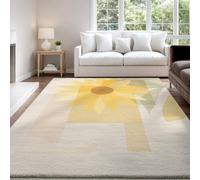 Minimalist Geometry Bright Geometry Area rug 140 x 200 cm, White Yellow Flowers Sunflower Short Pile Indoor Carpet for Living Room, Non Slip Washable Carpet