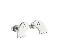 Minimalist Ghost Small Little Stud Earrings for Women Men Cute Stainless Steel Halloween Cartilage Tragus Hypoallergenic Tiny Huggie Sleeper Studs Fashion Piercing Jewelry Party Gifts (Silvery)
