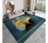 Minimalist Ginkgo Leaf Lines Print Area Rug 80 x 150 cm, Machine Washable, Stain Resistant Carpet, Non-Slip TPR Backing, Soft Low Pile Rug Ideal for Living Room Bedroom Home Office Decor, Blue Gray