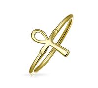 Minimalist Gold Plated .925 Sterling Silver Midi Knuckle 1MM Band Stackable Ankh Cross Egyptian Symbol Of Life Ring