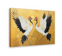 Minimalist Golden Background Flying Crane Art Canvas Poster Bedroom Decor Landscape Office Room Decor Gift 08x12inch(20x30cm)