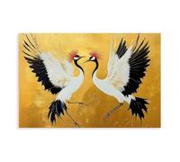 Minimalist Golden Background Flying Crane Art Canvas Poster Bedroom Decor Landscape Office Room Decor Gift 08x12inch(20x30cm)