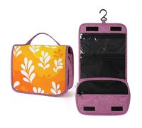 Minimalist Gradient Yellow Orange White Flower Travel Toiletry Bag for Women,Hanging Makeup Organizer with Hook for Shampoo