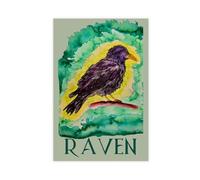 Minimalist Green And Yellow Crow Bird Watercolor Painting Canvas Poster Wall Art Decor Print Picture Paintings for Living Room Bedroom Decoration 16x24inch(40x60cm)