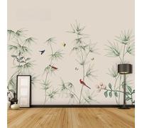 Minimalist Green Bamboo Grove Flying Birds Butterflies 3D Wallpaper Premium Textured Silk Study Dining Living Room Bedroom Sofa TV Wall Easy Install-200cm×140cm