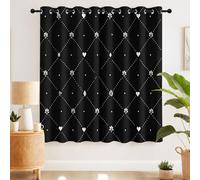 Minimalist Grid Curtains - Black Geometric Diamond Eyelet Blackout Curtain Panels, Thermal Insulated & Room Darkening Window Drapes for Kids Bedroom 2 Panels W 90" x L 54" Inch