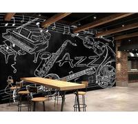 Minimalist Hand Drawn Black and White Musical Instruments Music 3D Wallpaper Easy Install Feature Office Living Room Sofa Bedroom TV Background Wall Decoration-300cm×210cm