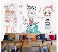 Minimalist Hand Drawn Cartoon Girl Cat 3D Wallpaper Easy Install Feature Office Living Room Sofa Bedroom TV Background Wall Decoration-300cm×210cm