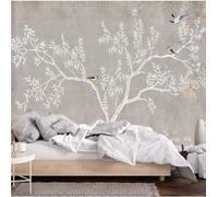Minimalist Hand Drawn Trees Flying Birds Art 3D Wallpaper Premium Textured Silk Study Dining Living Room Bedroom Sofa TV Wall Easy Install-150cm×105cm