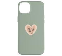 Minimalist Heart Line Art Aesthetic Boho Sage Green Floral Case for iPhone 14 Plus