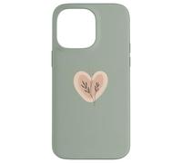 Minimalist Heart Line Art Aesthetic Boho Sage Green Floral Case for iPhone 14 Pro Max