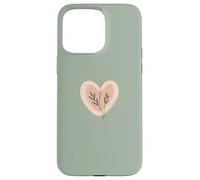 Minimalist Heart Line Art Aesthetic Boho Sage Green Floral Case for iPhone 15 Pro Max