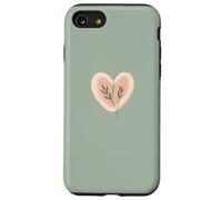 Minimalist Heart Line Art Aesthetic Boho Sage Green Floral Case for iPhone SE (2020) / 7/8