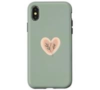 Minimalist Heart Line Art Aesthetic Boho Sage Green Floral Case for iPhone X/XS