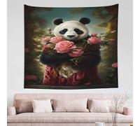 Minimalist Home Decor Panda Holding Roses Bouquet Abstract Ceiling Cover for Dorm Room,Yoga Studio,Concerts,Party Planners,Bedroom S