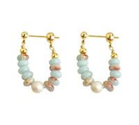 Minimalist Hoop Earrings for Women Light Blue Pearl with Freshwater Pearl Elegant Style Total Length 2.2cm Approx Diameter 1.5cm