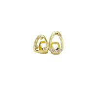 Minimalist Iced Out Geometric Double Tooth Grillz 2 Pcs 18k Gold Silver Plated Teeth Accessories for Hip Hop Streetwear(Gold)