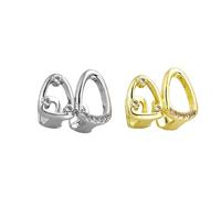 Minimalist Iced Out Geometric Double Tooth Grillz 2 Pcs 18k Gold Silver Plated Teeth Accessories for Hip Hop Streetwear(Set)