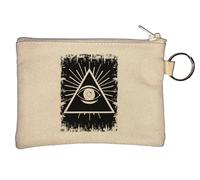 Minimalist Illuminati Pyramid All Seeing Eye Faded Art Key Chain Coin Purse Beige