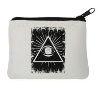 Minimalist Illuminati Pyramid All Seeing Eye Faded Art Neoprene Coin Purse Pouch 10x11cm White