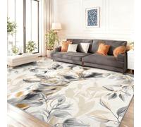 Minimalist Illustration Washable Rug Living Room 60 x 90 cm Multicoloured | Non-Slip Short Pile Soft Carpet, Animals Giraffe Plants Leaves, for Dining Room Bedroom Home Office