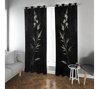Minimalist Ink Wash Artistic Blackout Curtains Oriental Bamboo Dark Botanical Silhouette Drapes Thermal Insulated Curtains with Grommets 2 Panels (each W66xL90in)