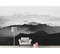 Minimalist Ink Wash Black Mountain Peaks Flying Birds 3D Wallpaper Luxury Silk Study Dining Feature Sofa Grey Bedroom Living Room Tv Decorative Wall-400cm×280cm