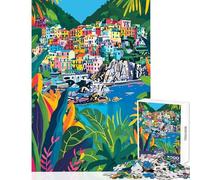 Minimalist Italy Art Cinque Terre Coast 1000 Pieces Jigsaw Puzzles for Teenagers Boost Cognitive Clarity And Sharpness Mindful Calm Play Enjoyment (50x75cm)