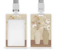 Minimalist Japanese Art Flowers Vases ID Badge Holder Retractable Clip Card Holder Card Protector Name Badge Name Tag for Work Office Doctor Nurse