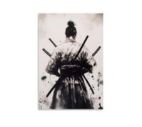 Minimalist Japanese Samurai Wall Art, Monochrome Bushido Warrior, Oriental Traditional Style, Hanging Paintings Poster for B 24x36inch(60x90cm)