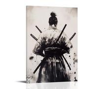 Minimalist Japanese Samurai Wall Art, Monochrome Bushido Warrior, Oriental Traditional Style, Hanging Paintings Poster for B 16x24inch(40x60cm)