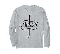 Minimalist Jesus Cross - Elegant Christian Calligraphy Long Sleeve T-Shirt