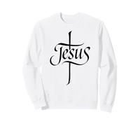 Minimalist Jesus Cross - Elegant Christian Calligraphy Sweatshirt