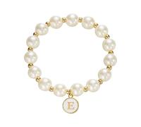 Minimalist Jewellery for Women Imitation Pearl 26 Alphabet Bracelet Fashionable And Versatile Elastic Cord Beaded Bracelet For Women Beaded Loved Ones And (A F) (E, 18cm)